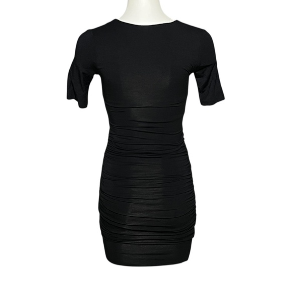 Good American The Low Down Mini Dress Black Ruched Knit Bodycon Size 0 / XS - Picture 3 of 7